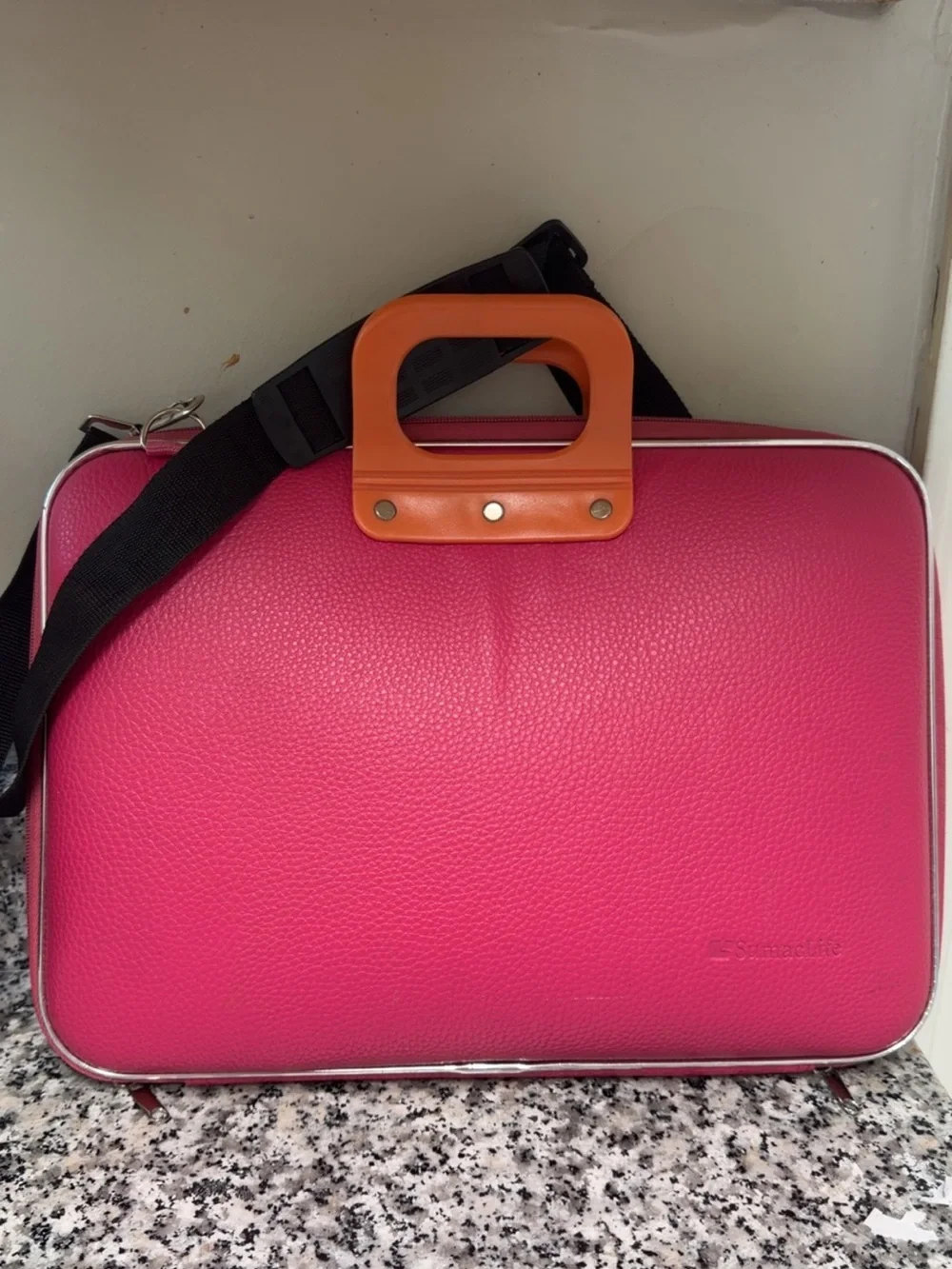 SumacLife Cady Pink Leather Laptop Messenger Bag Crossbody Case - Excellent